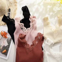 2025 Sexy Basic Lace Camisole Summer Knit Tank Top Women V Neck Camisole Female Camis High Elasticity Top Casual Tank Tops