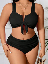 Plus Size Ribbed High Waist Tummy Control Bikini Set