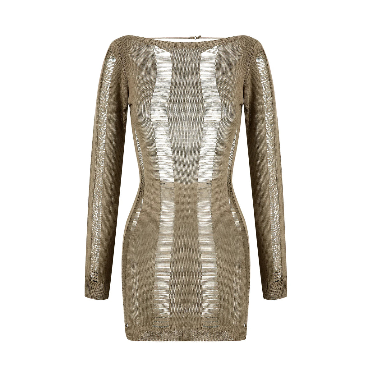 Sexy Knitted Cutout Short Dress 2022 Spring Summer Backless Long Sleeve round Neck Wrapped Mini Dresses Streetwear Solid