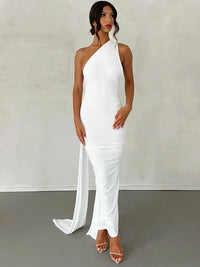 One-Shoulder Backless Ruched Maxi Dress