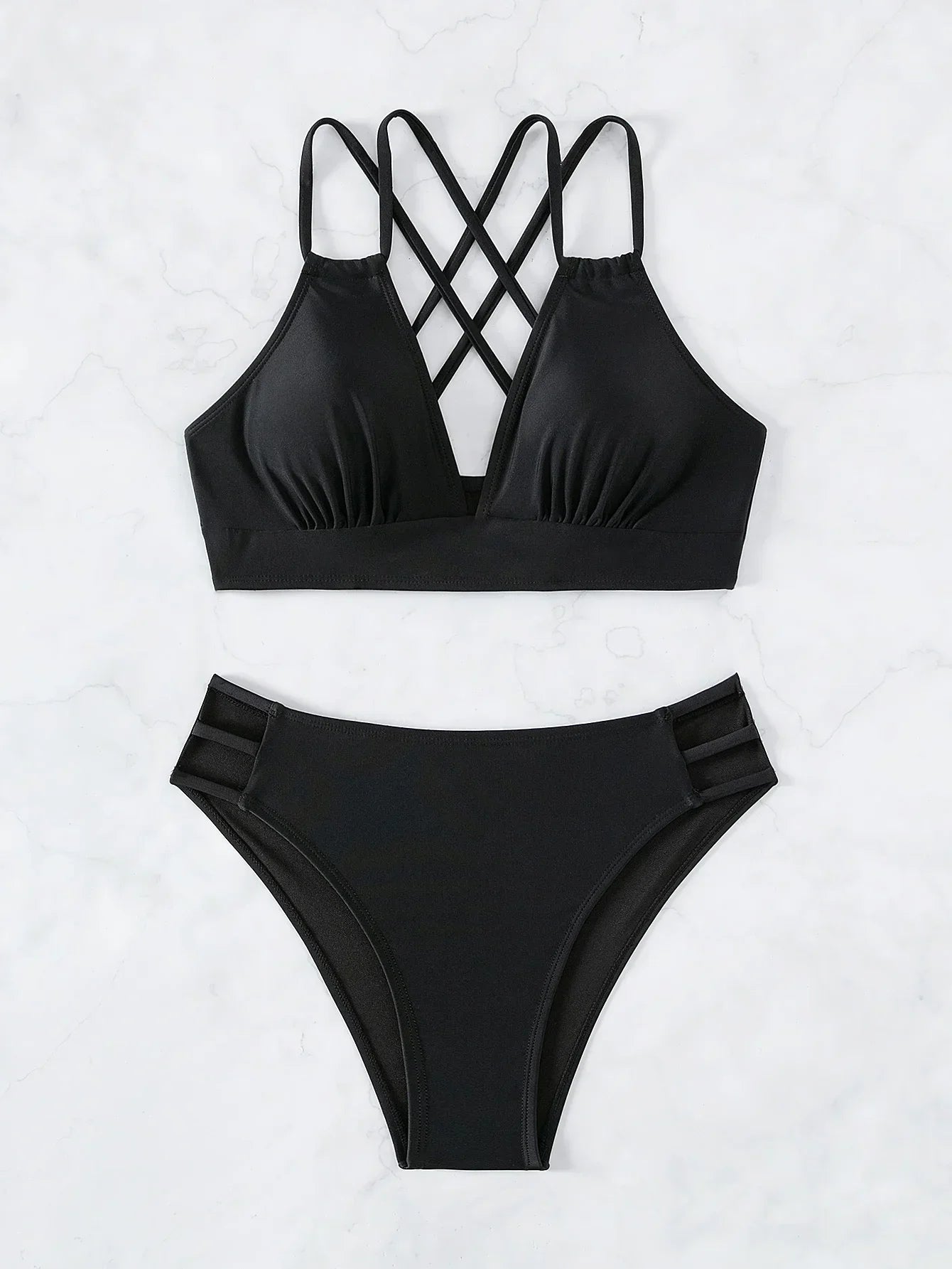 Double Strap Cross-Back Hollow Bikini Set