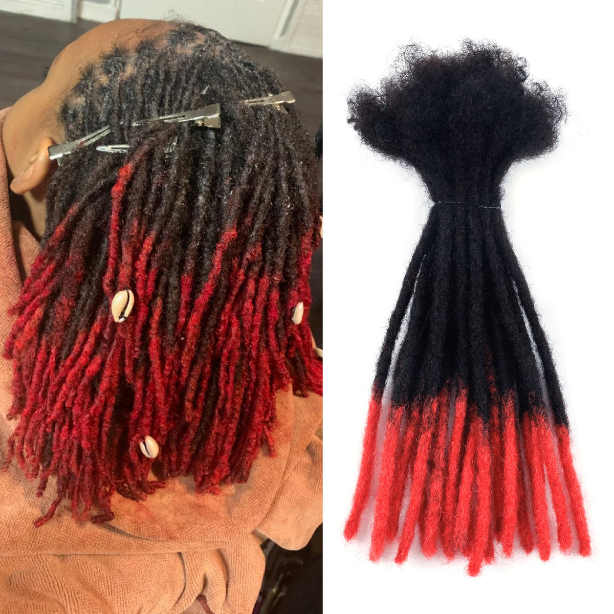 Human Hair Dreadlock Extensions – 1B Red