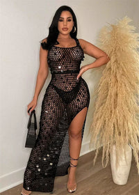 Sequined Crochet Hollow-Out Maxi Dress