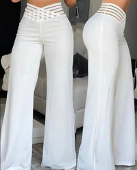 High Waist Mesh Patch Wide-Leg Trousers