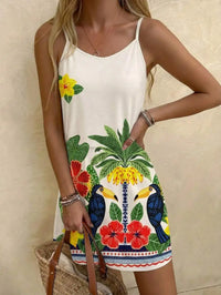 Black Floral Print Sleeveless Knit Mini Dress