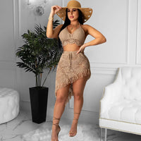 Handmade Crochet Tassel Ruched Maxi Dress