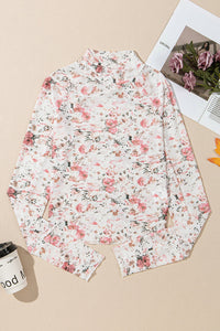 Floral Mesh High Neck Long Sleeve Sheath Top