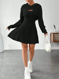 Ribbed Knit Cutout Crop Top & Flared Skirt Set