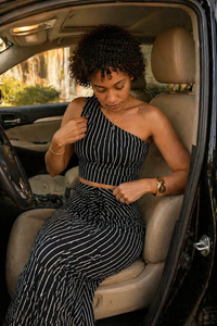 Striped One-Shoulder Top & Mermaid Skirt Set