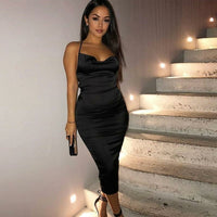 Satin Lace-Up Sleeveless Bodycon Midi Dress