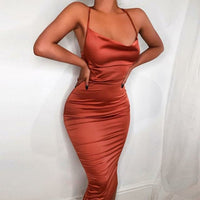 Satin Lace-Up Sleeveless Bodycon Midi Dress