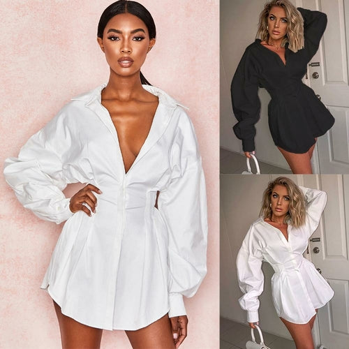 Lapel Shirt Casual Loose Mini Dress