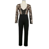 Sequin V-Neck Jumpsuit — Long Sleeve Romper