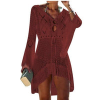 Knit Tassel Tie Crochet Beach Cover-Up