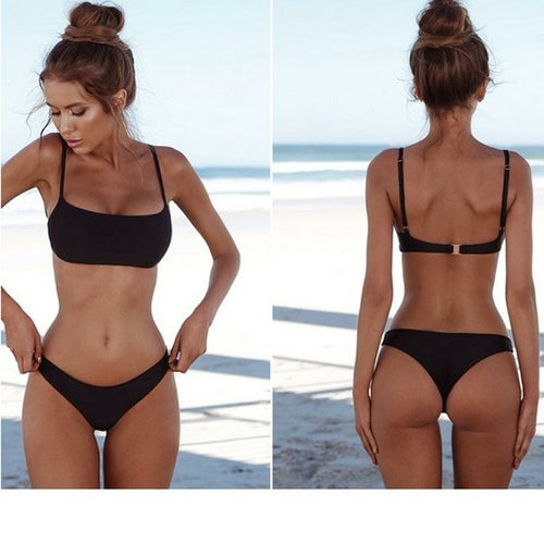 Solid Color Triangle Bikini Set