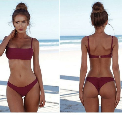 Solid Color Triangle Bikini Set