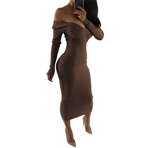 Off-Shoulder Knit Bodycon Midi Dress