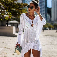 Knit Tassel Tie Crochet Beach Cover-Up