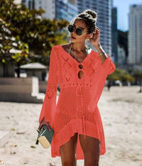 Knit Tassel Tie Crochet Beach Cover-Up