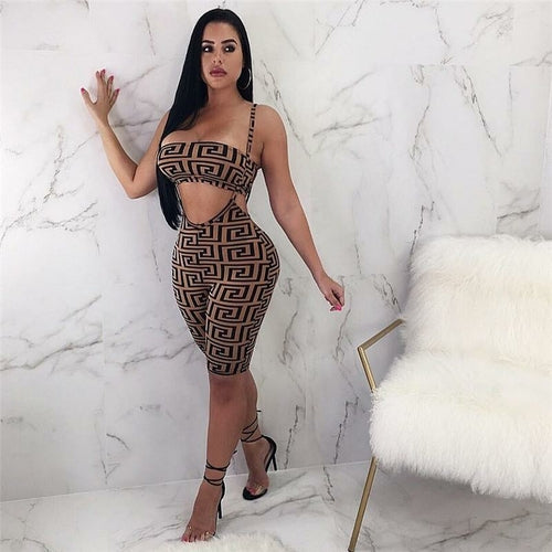 Printed Halter Wrap Slim Fit Shorts Set