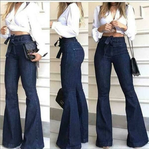 High Waist Flared Denim Bell Bottom Trousers