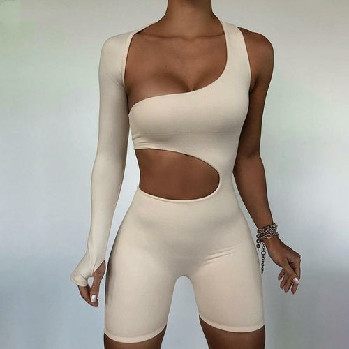 Asymmetric Long Sleeve High Waist Romper